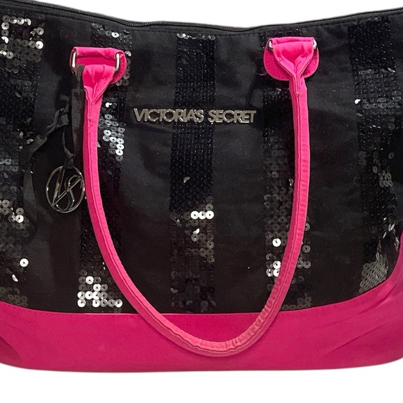 Victoria's Secret Black and Pink Sparkle Tote - Picture 3 of 11